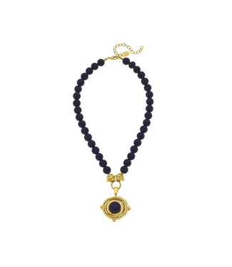 Susan Shaw Handcast Gold Oval and Black Onyx Necklace