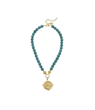 Susan Shaw Genuine Turquoise with Italian Intaglio Equestrian Necklace