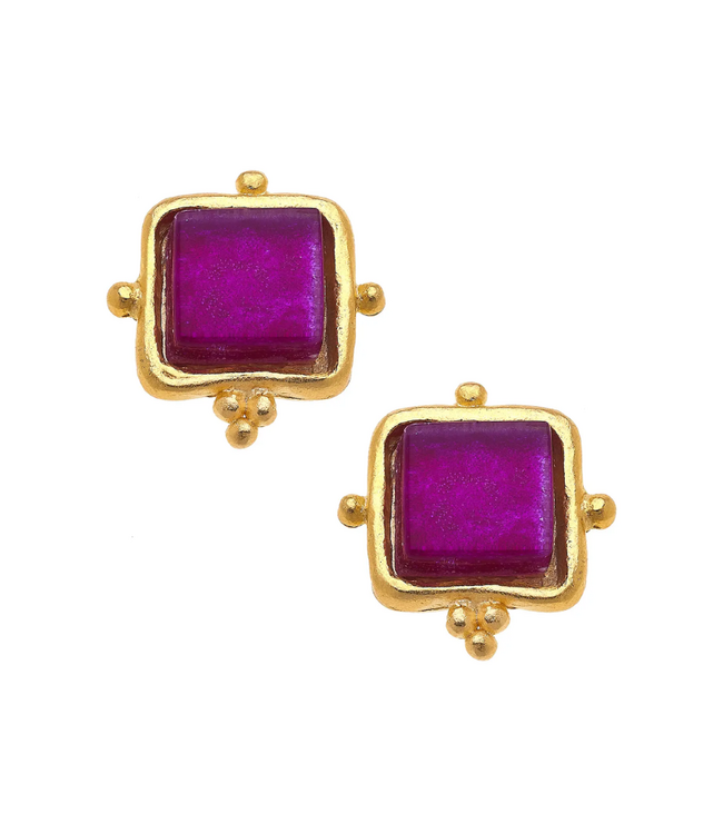 Madeline Fuscia French Glass Studs