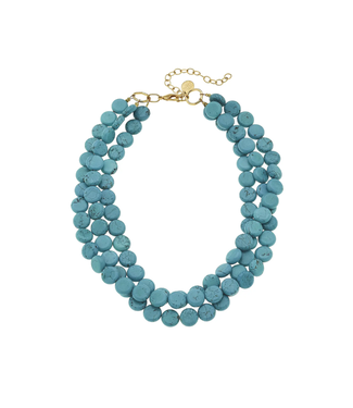 Multi-Strand Genuine Turquoise Necklace with Gold Clasp