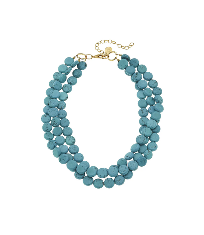 Susan Shaw Multi-Strand Genuine Turquoise Necklace with Gold Clasp