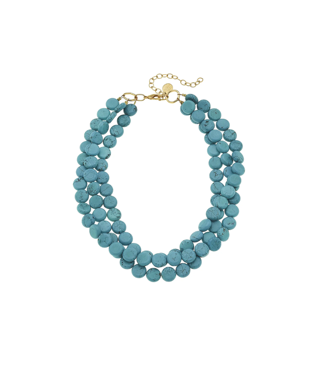 Susan Shaw Multi-Strand Genuine Turquoise Necklace with Gold Clasp