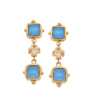 Susan Shaw Charlotte Aqua French Glass Tier Earrings
