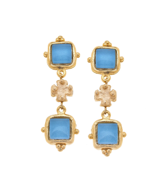 Charlotte Aqua French Glass Tier Earrings
