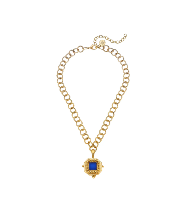 Susan Shaw Square Blue French Glass Necklace