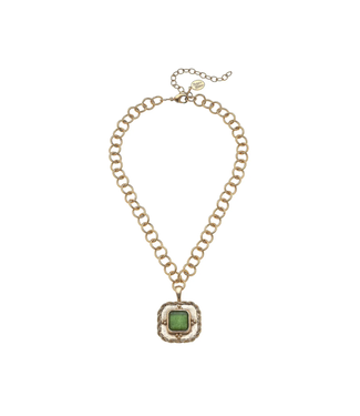 Susan Shaw Green French Glass Chain Necklace