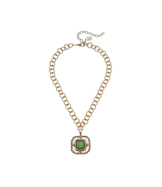 Green French Glass Chain Necklace