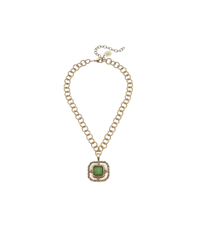 Susan Shaw Green French Glass Chain Necklace