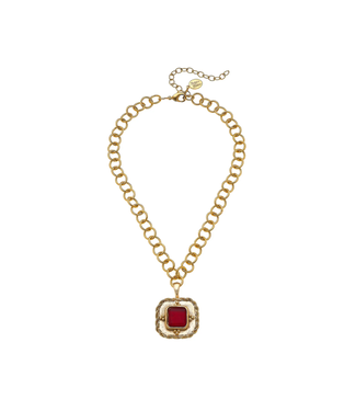 Susan Shaw Red French Glass Chain Necklace