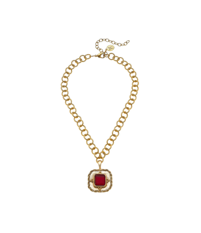 Susan Shaw Red French Glass Chain Necklace