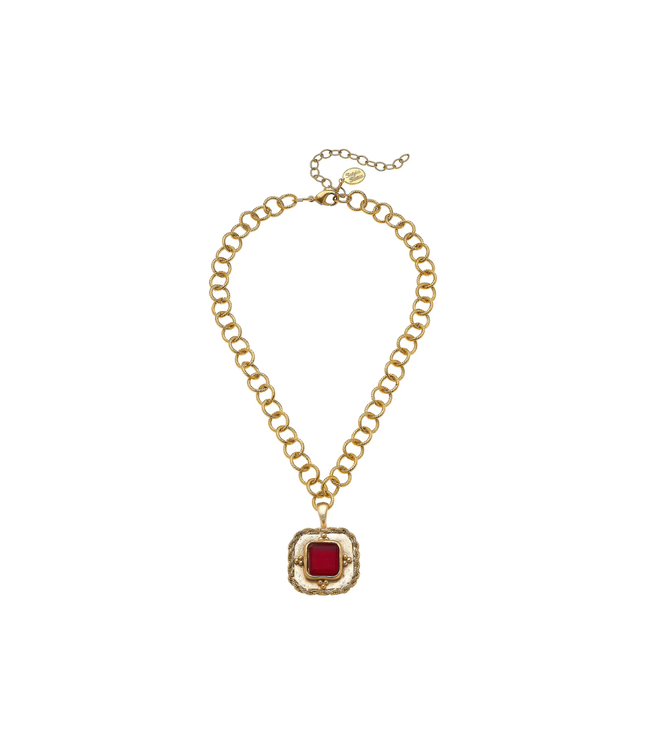 Susan Shaw Red French Glass Chain Necklace