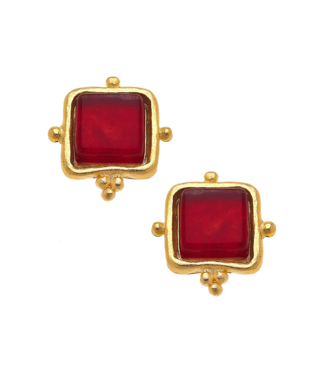 Madeline Red French Glass Studs