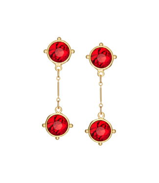 Susan Shaw Double Red Round Crystal Drop Earrings