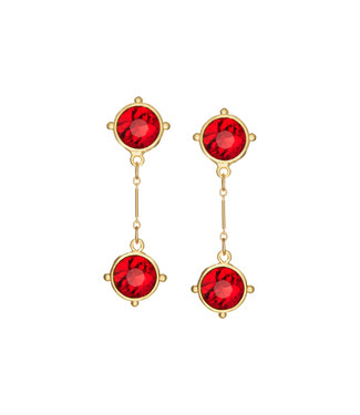 Susan Shaw Double Red Round Crystal Drop Earrings