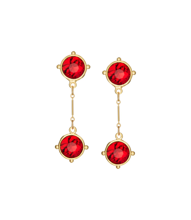 Susan Shaw Double Red Round Crystal Drop Earrings