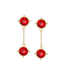 Double Red Round Crystal Drop Earrings
