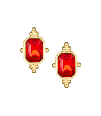 Susan Shaw Red Crystal Rectangle Studs
