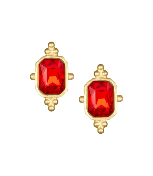 Red Crystal Rectangle Studs