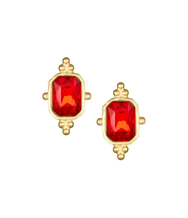 Susan Shaw Red Crystal Rectangle Studs