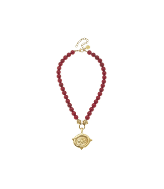 Susan Shaw Red Coral with Italian Bee Intaglio Necklace