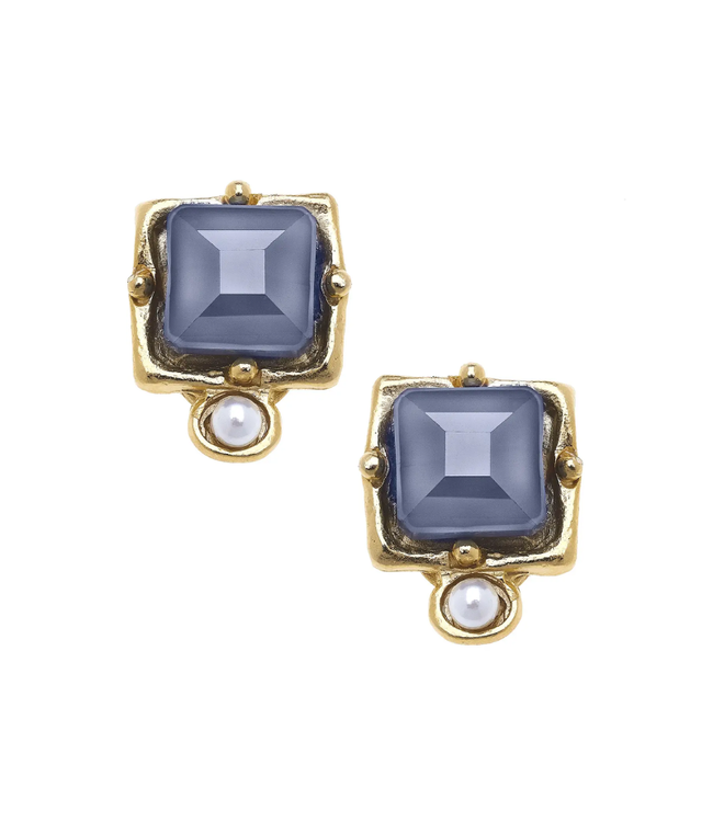 London Labradorite Crystal + Pearl Detail Clip Studs