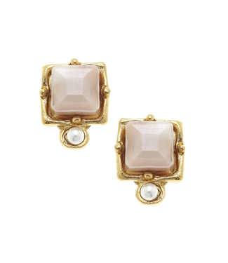 London Blush Crystal + Pearl Detail Clip Studs