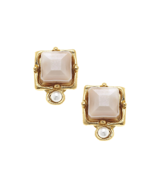 Susan Shaw London Blush Crystal + Pearl Detail Clip Studs