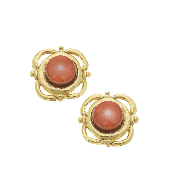 Gold with Pink Coral Clip Earrings
