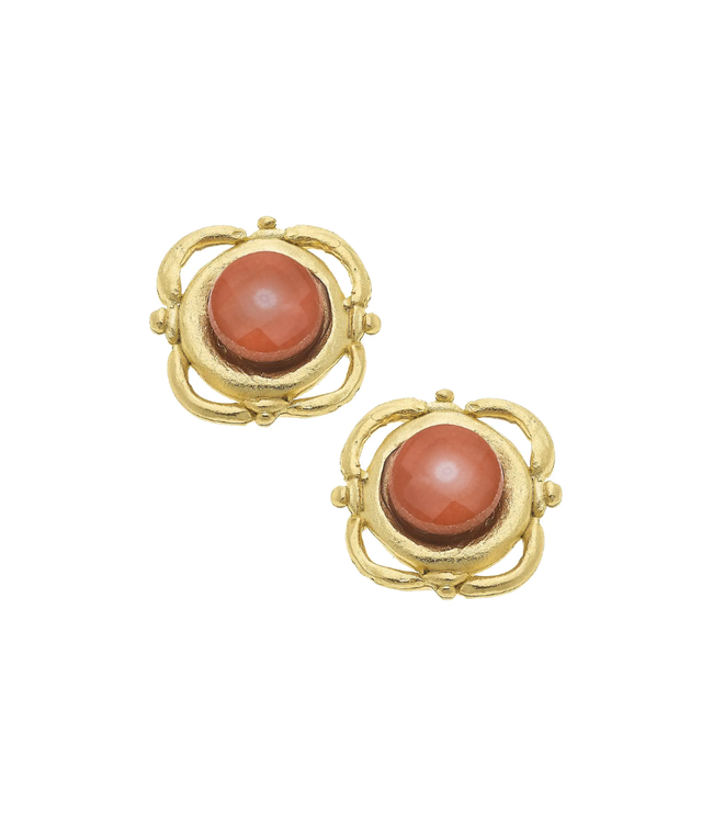 Susan Shaw Gold with Pink Coral Clip Earrings