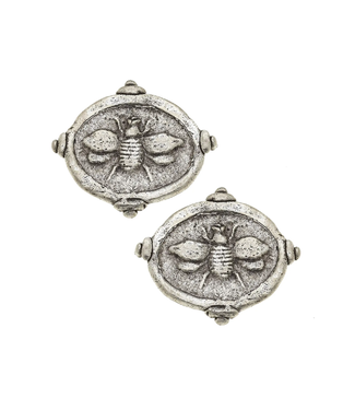 Silver Bee Intaglio Clip Earrings