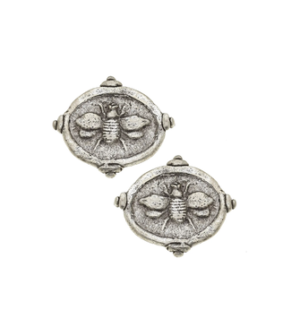 Susan Shaw Silver Bee Intaglio Clip Earrings