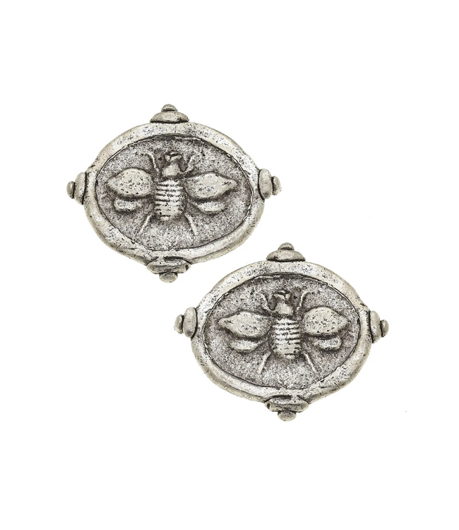 Susan Shaw Silver Bee Intaglio Clip Earrings