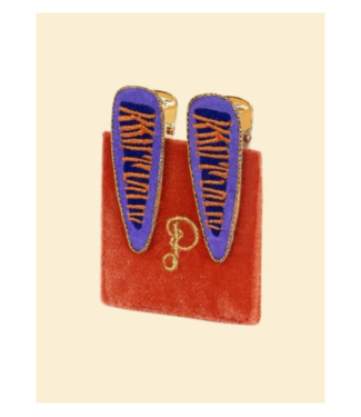 Embroidered Hair Clips - Lilac Tiger Embroidered Hair Clips - Lilac Tiger