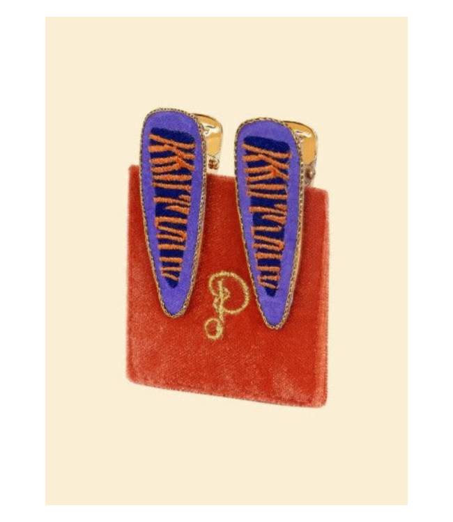 Embroidered Hair Clips - Lilac Tiger