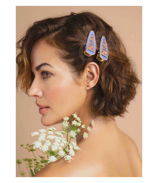 Embroidered Hair Clips - Lilac Tiger