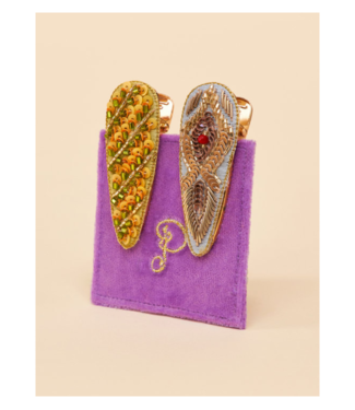 Jewelled Hair Clips - Feather & Stripe Jewelled Hair Clips - Feather & Stripe