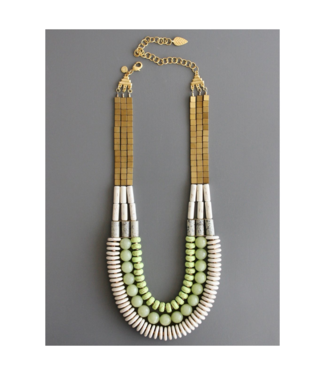 David Aubrey Triple Strand Necklaces with Lime and White Beads