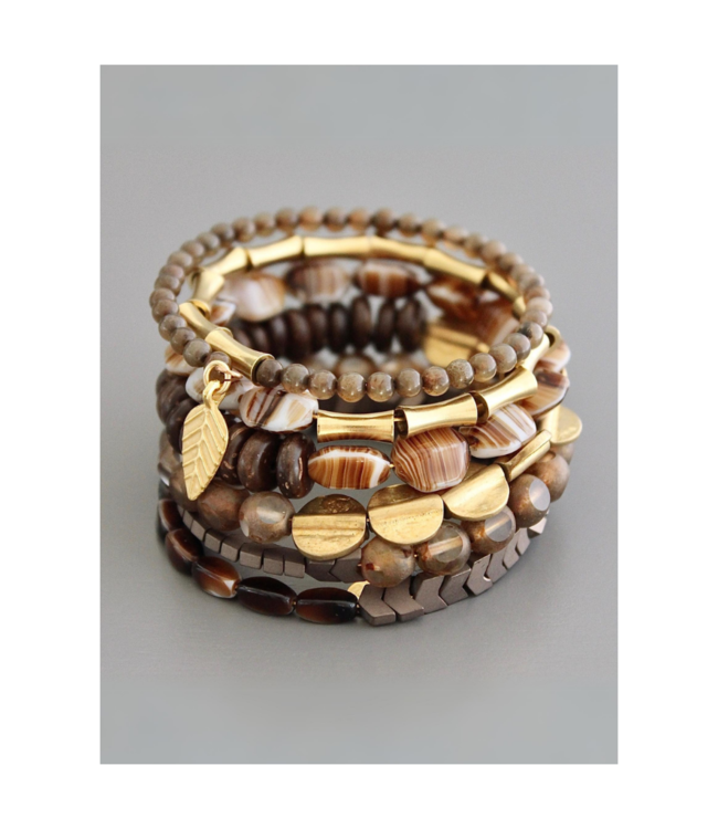 David Aubrey Glass and Hermatite Brown Wrap Bracelet