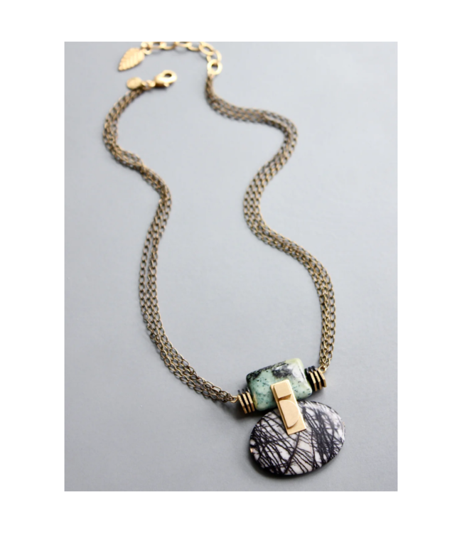 David Aubrey Jasper and Chain Art Deco Necklace