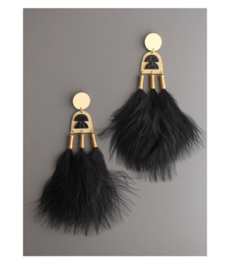 David Aubrey Black Feather Duster Earrings