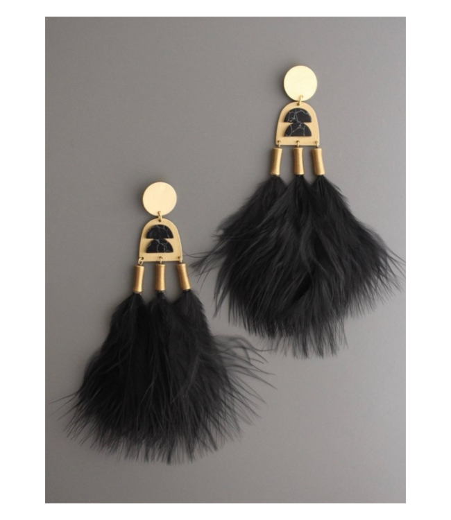 Black Feather Duster Earrings