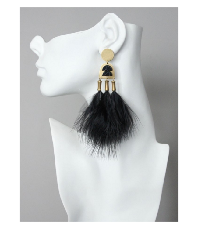 Black Feather Duster Earrings