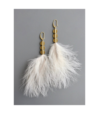 David Aubrey Blush Feather and Brass Disc Earrings