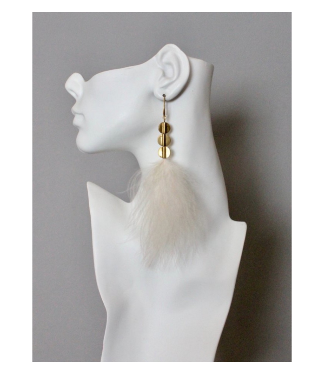 Blush Feather and Brass Disc Earrings