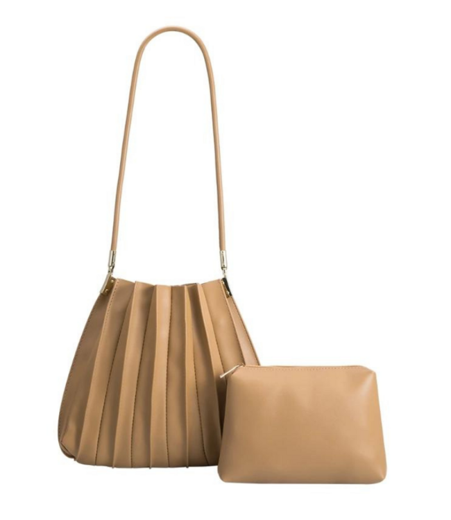 Carrie Taupe Pleated Bag