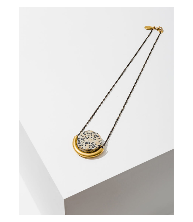 Sun and Moon Necklace in Dalmatian Jasper