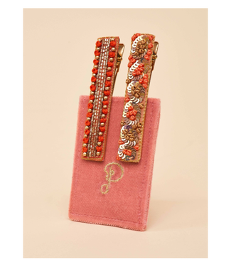 Jewelled Hair Bar - Coral Ovals & Beads