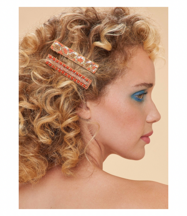 Jewelled Hair Bar - Coral Ovals & Beads