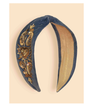 Powder Design Velvet Headband - Royal Blue Heart