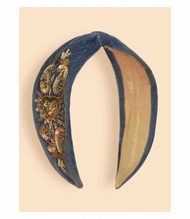 Velvet Headband - Royal Blue Heart